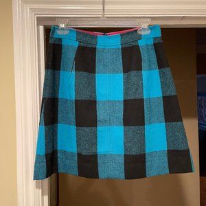 Banana Republic teal/black plaid wool A-line skirt